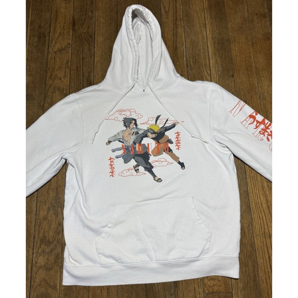 Naruto Shippuden Hoodie 2007 Viz Media Spellout Sleeve White Mens Large Anime